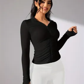 Nina | Solid color casual sports jacket with long sleeve and full zipper