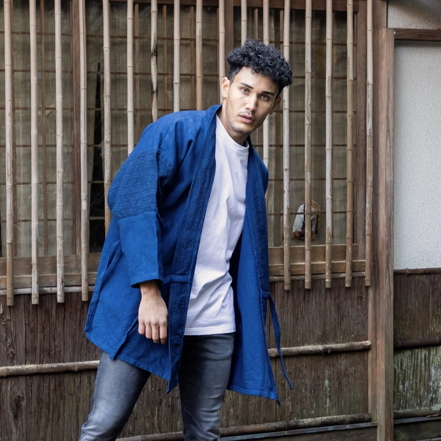 Patchwork Samue Jacket | Blue | Sashiko | Kimono style