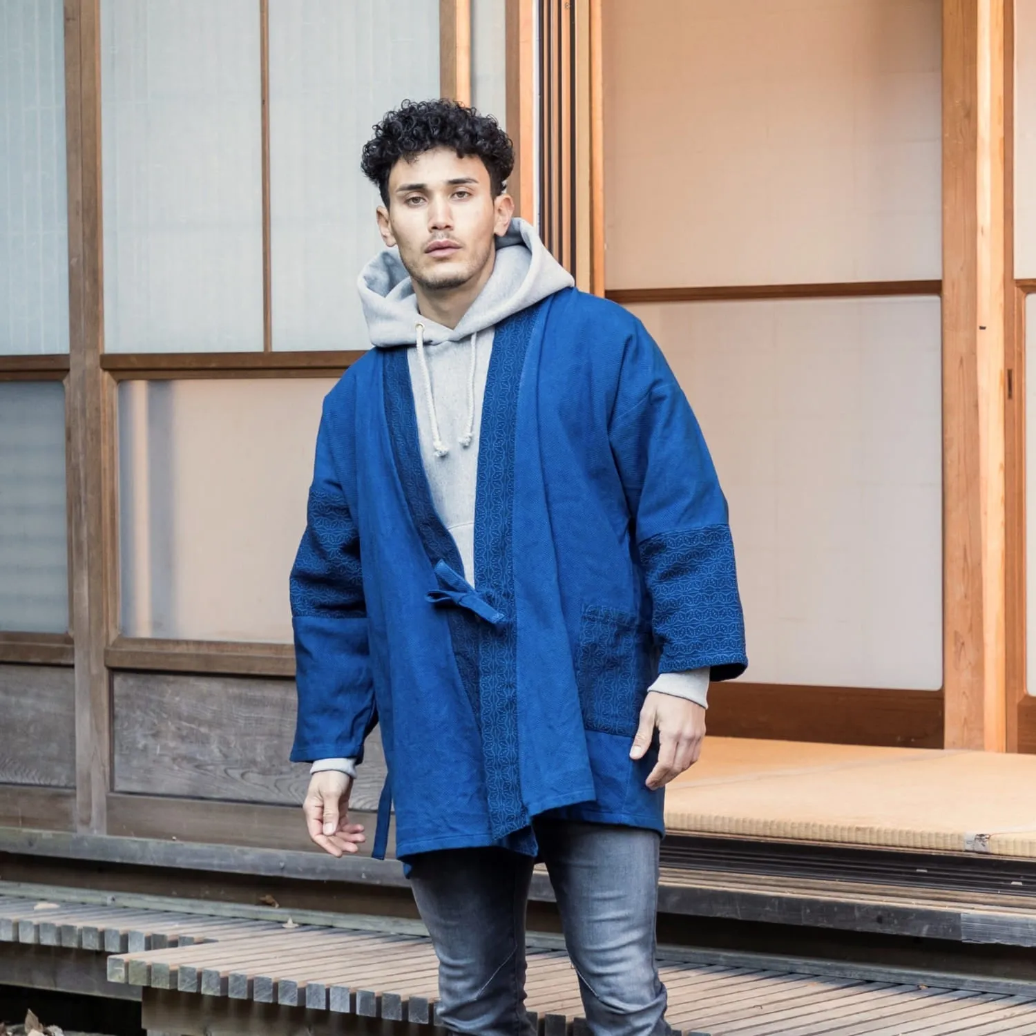 Patchwork Samue Jacket | Blue | Sashiko | Kimono style