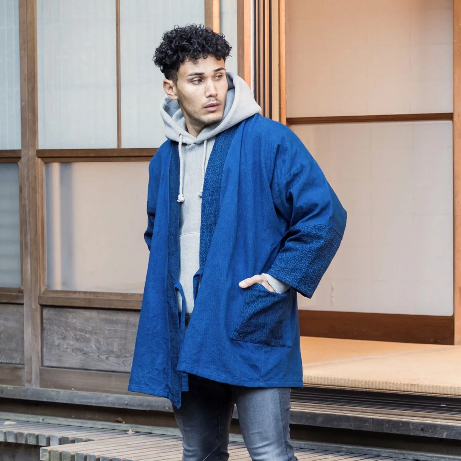 Patchwork Samue Jacket | Blue | Sashiko | Kimono style