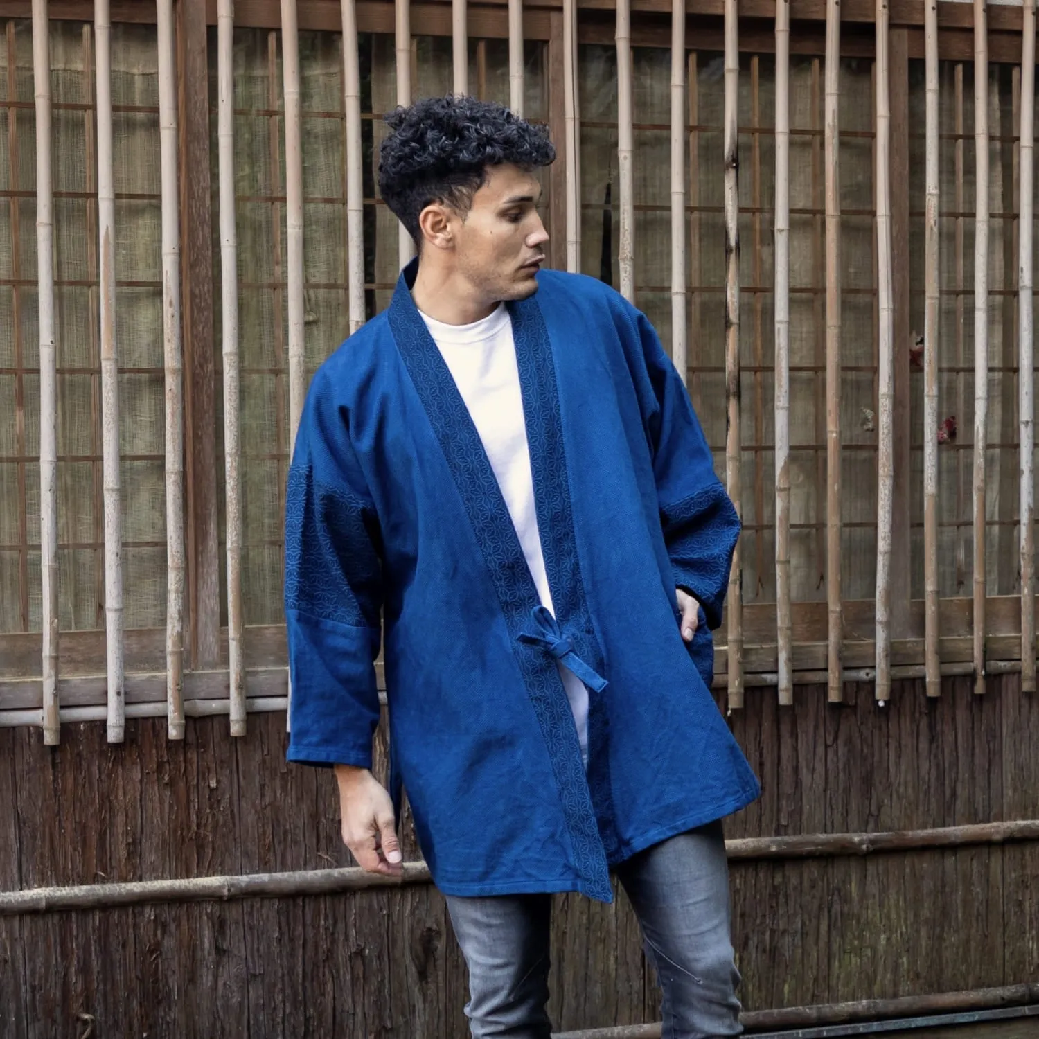 Patchwork Samue Jacket | Blue | Sashiko | Kimono style