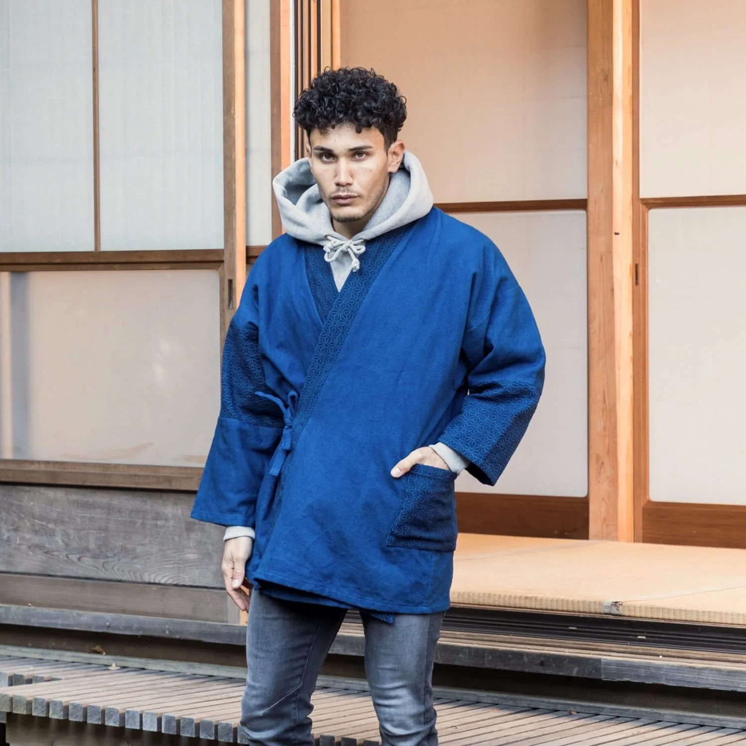 Patchwork Samue Jacket | Blue | Sashiko | Kimono style