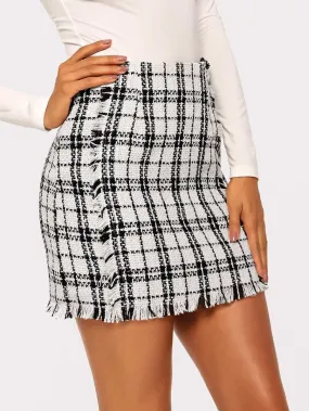 Plaid Tweed Skirt