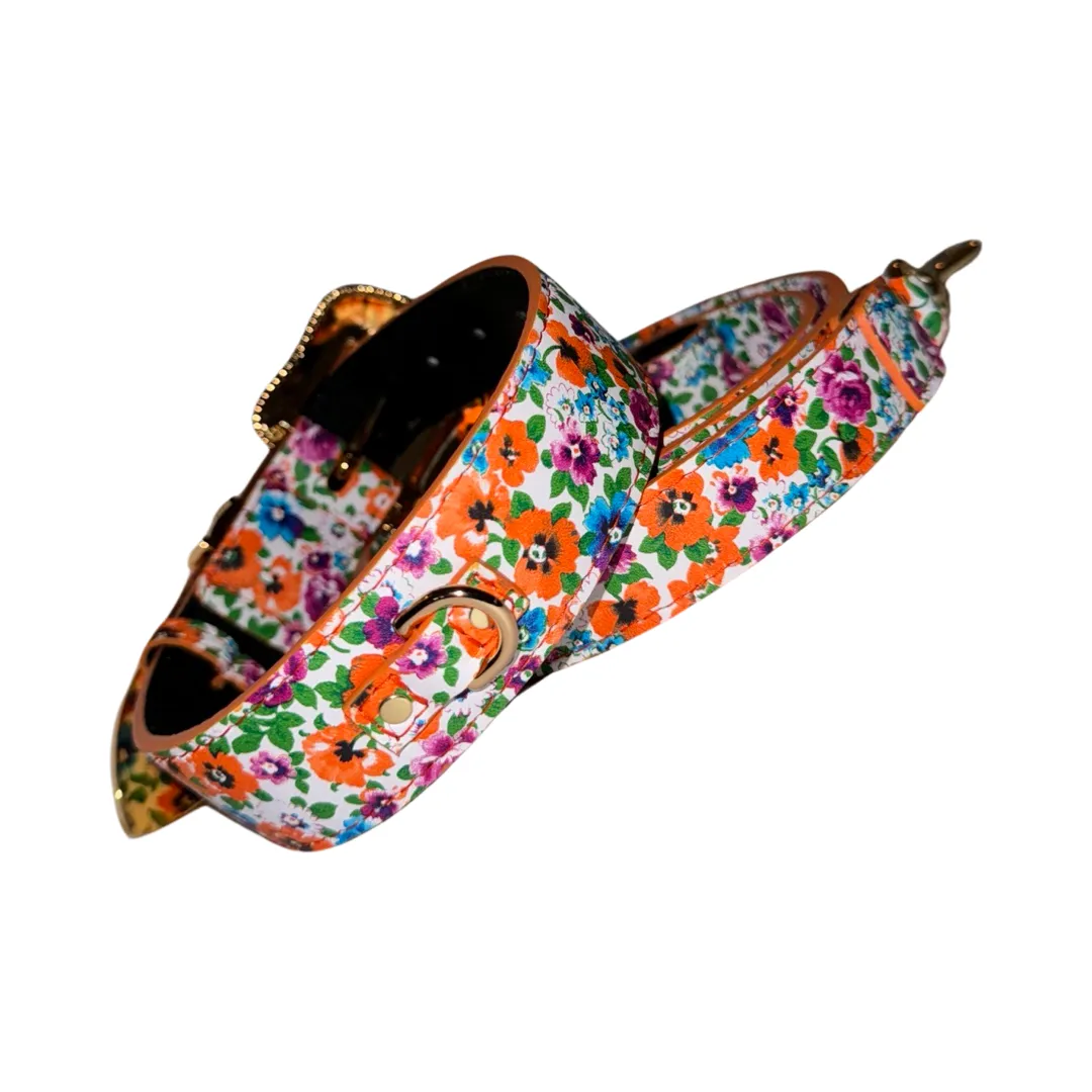 Poppy & Pansy Italian Leather/Swarovski Crystal Buckle Collar & Leash Set