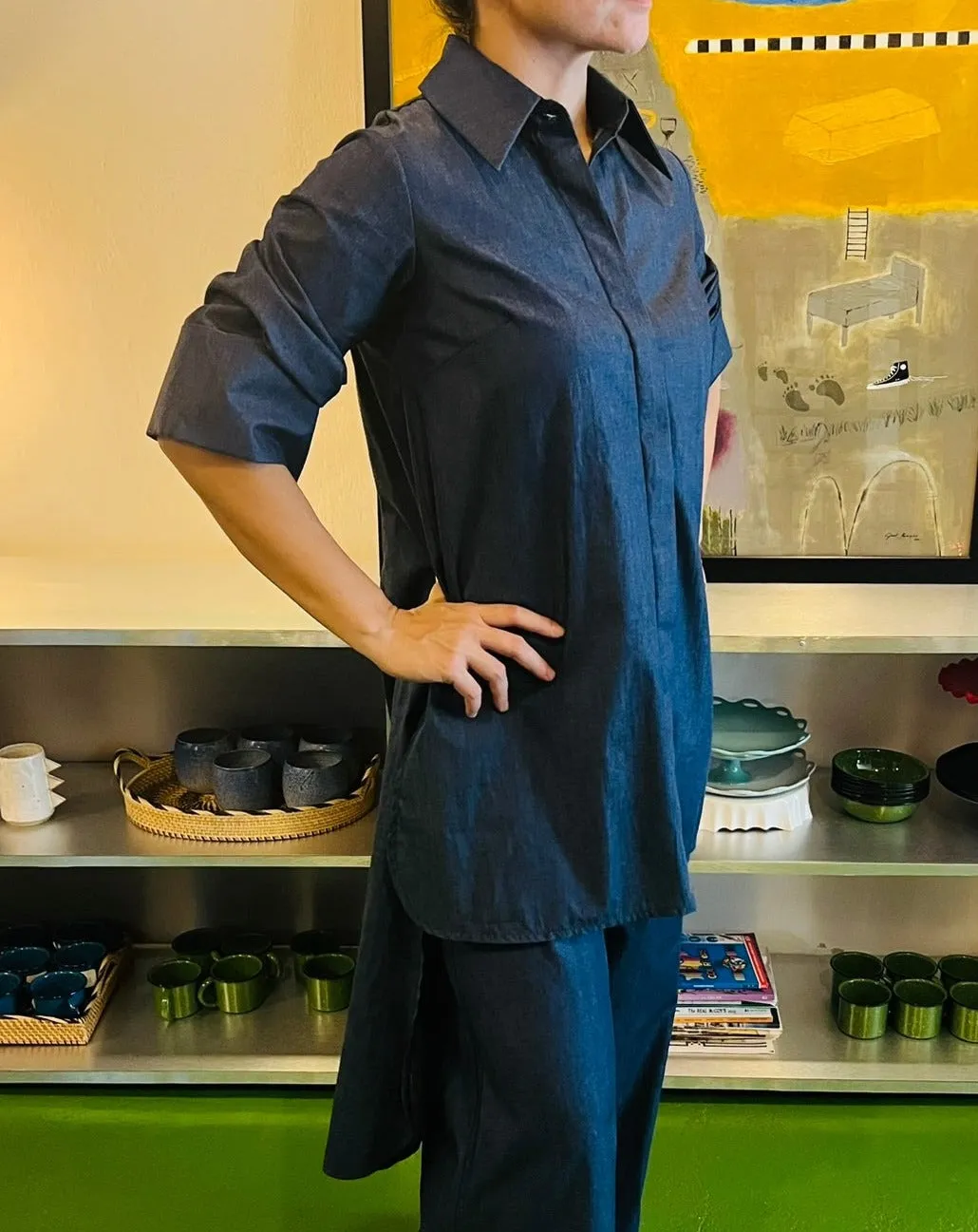Shirt Tail Top in Denim Chambray