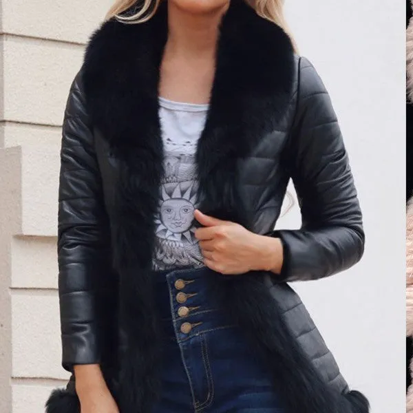 Slim-fit Fox Fur Collar Fur Sheepskin Thin Coat