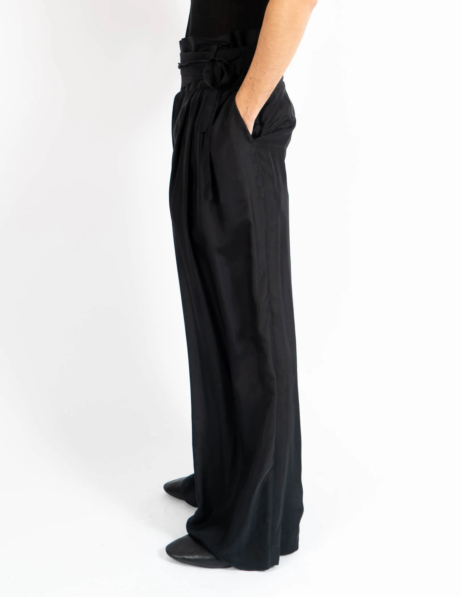 SS07 Black Belted Oversized Silk Trousers