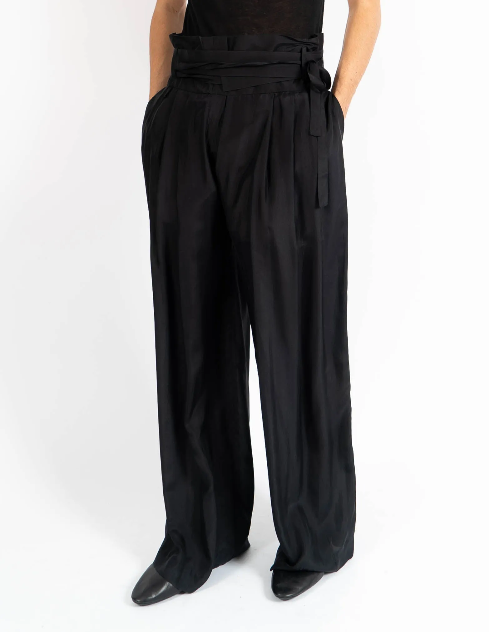 SS07 Black Belted Oversized Silk Trousers