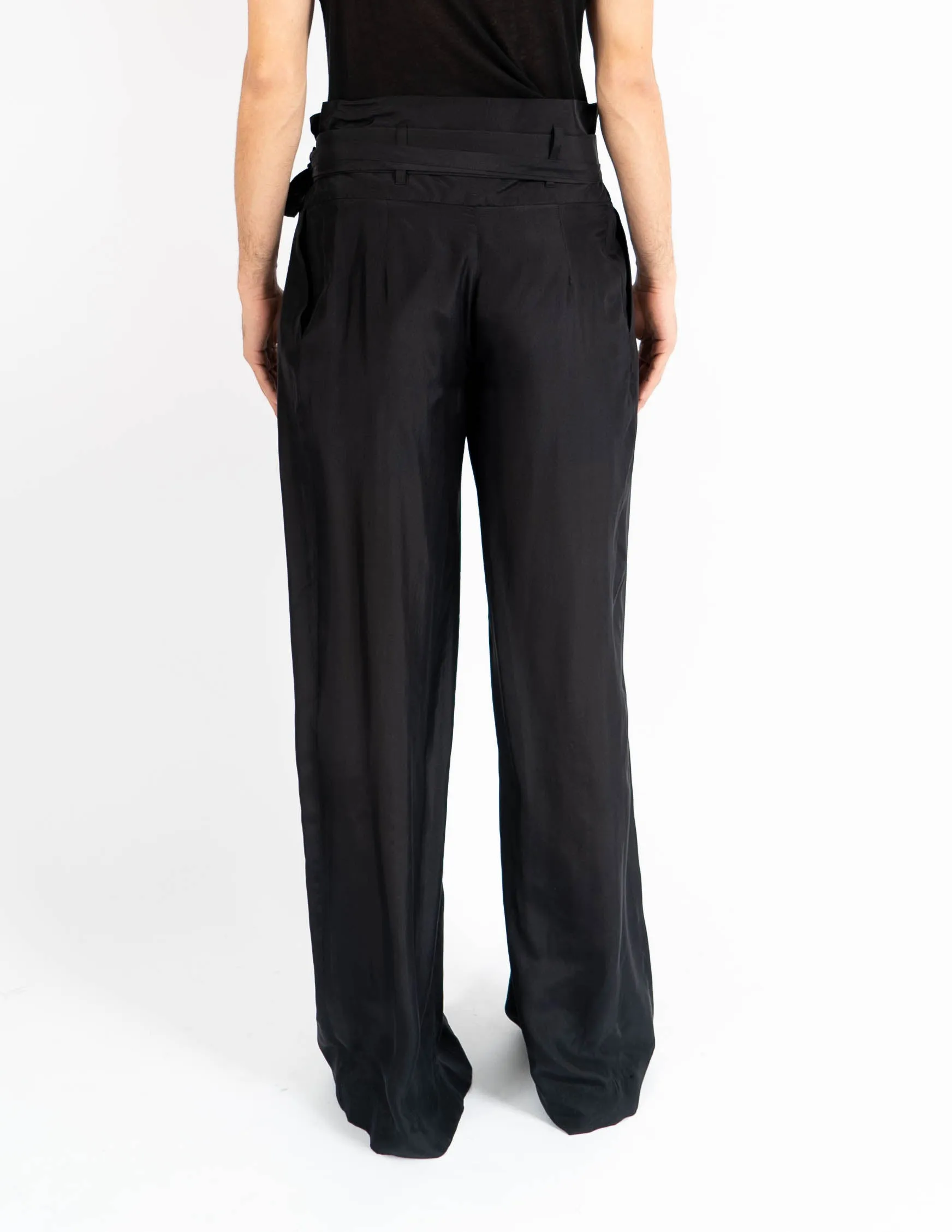 SS07 Black Belted Oversized Silk Trousers