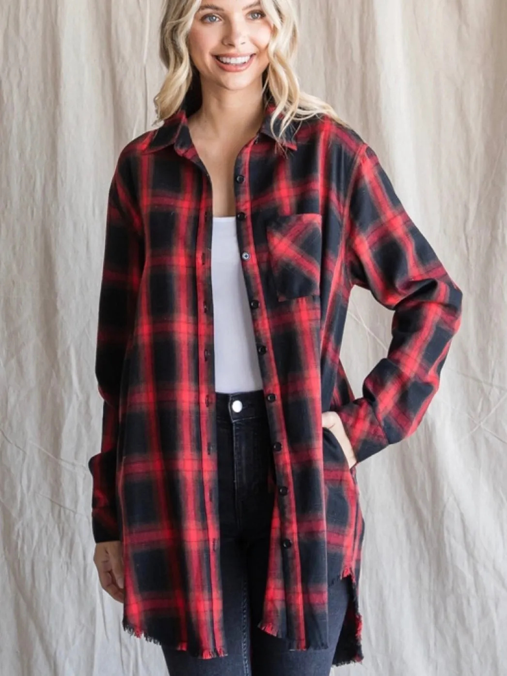 Stevie Flannel Top - Black/Red