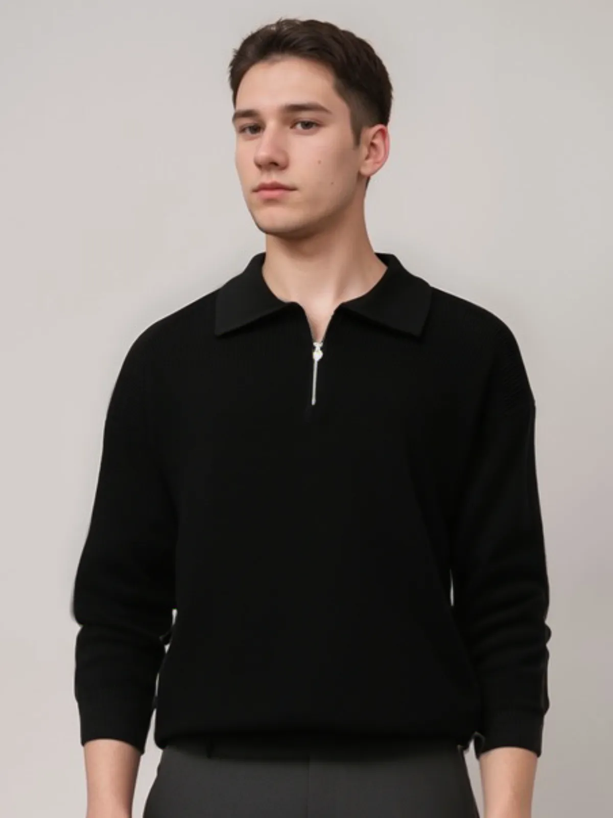 Stylish Cotton Knitted Half-Zip Sweater for Cozy Winter Wear