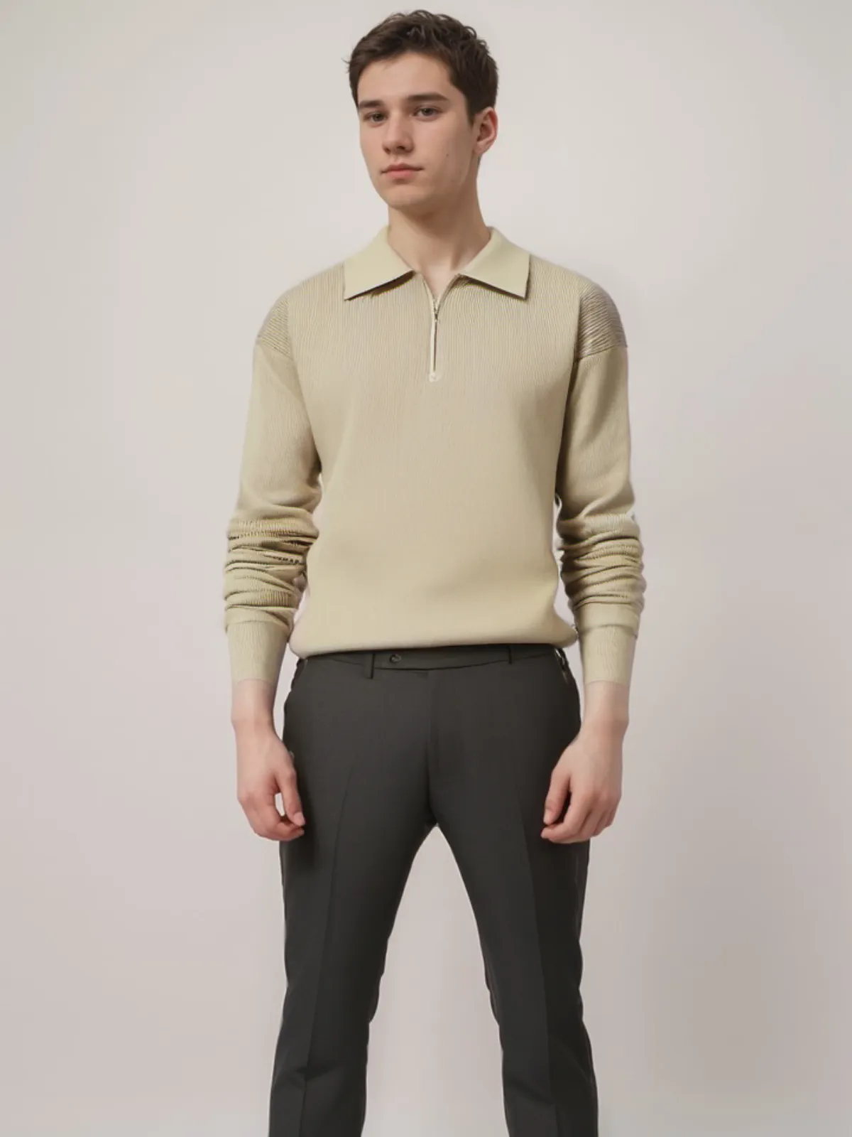 Stylish Cotton Knitted Half-Zip Sweater for Cozy Winter Wear