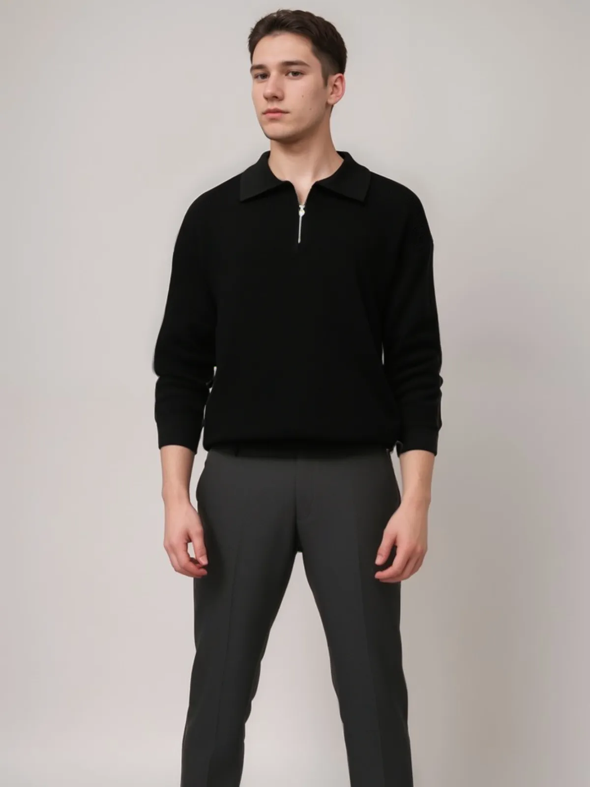 Stylish Cotton Knitted Half-Zip Sweater for Cozy Winter Wear