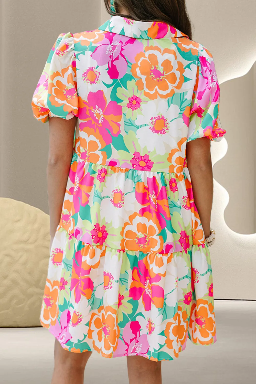 Tiered Printed Short Sleeve Mini Dress