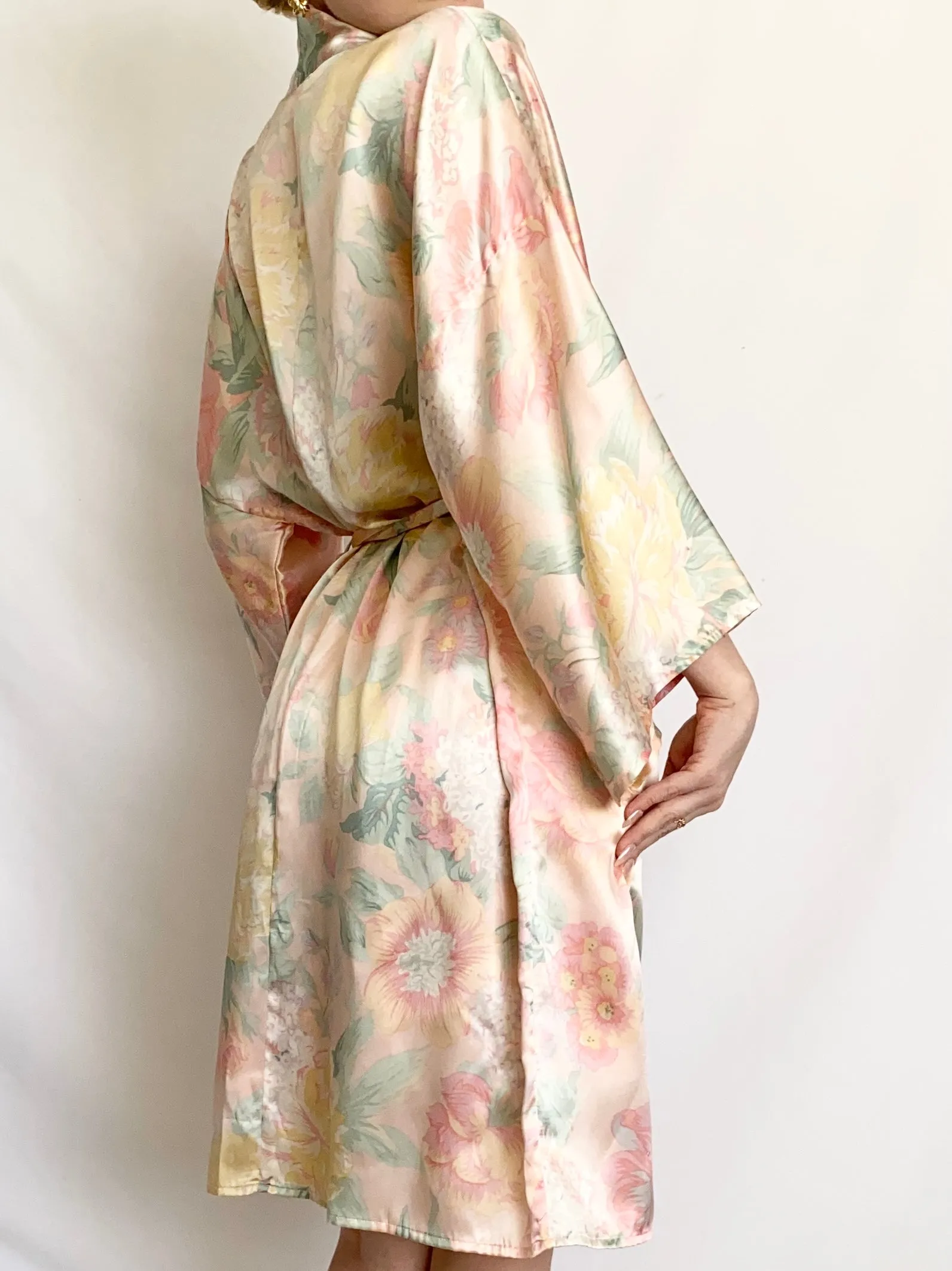 Victoria’s Secret Floral Pastel Silk Slip Dress and Robe Set (XS,S)