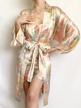 Victoria’s Secret Floral Pastel Silk Slip Dress and Robe Set (XS,S)