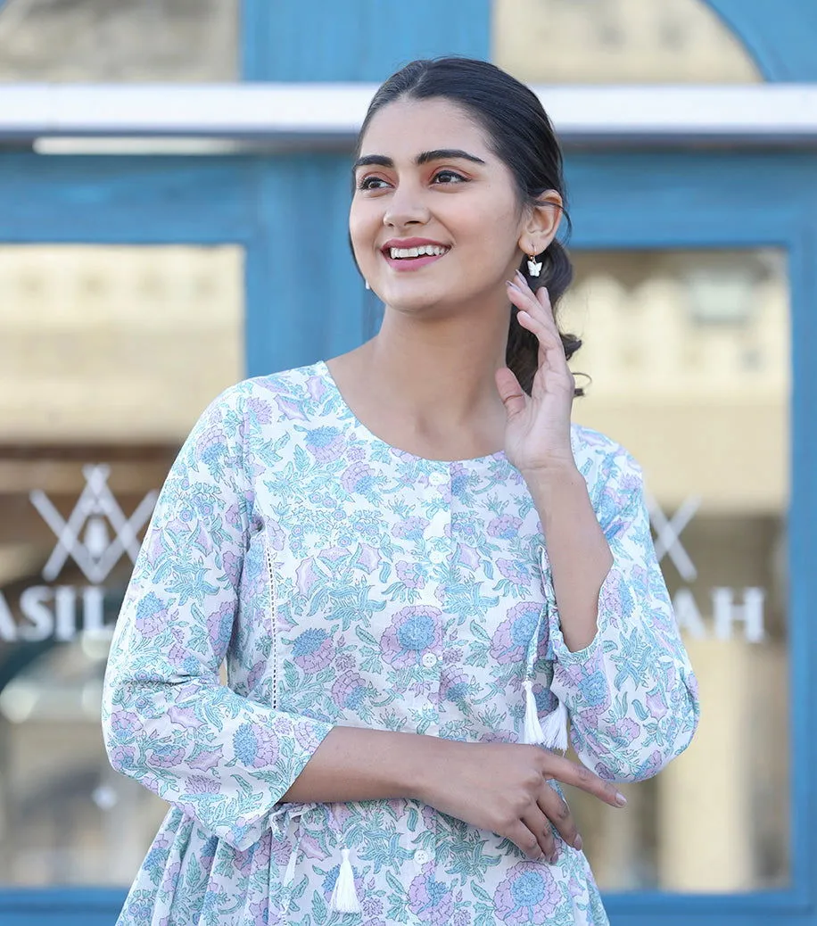 White Floral Print Cotton Shirt Tunic (pack of 1)