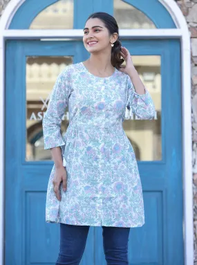 White Floral Print Cotton Shirt Tunic (pack of 1)