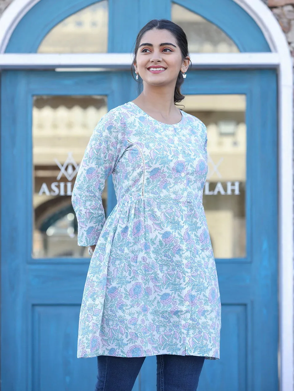 White Floral Print Cotton Shirt Tunic (pack of 1)