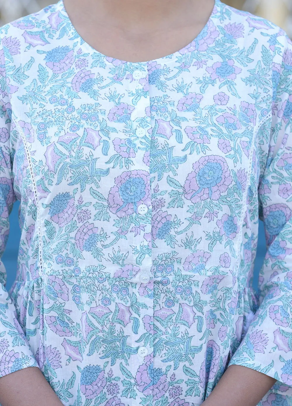 White Floral Print Cotton Shirt Tunic (pack of 1)