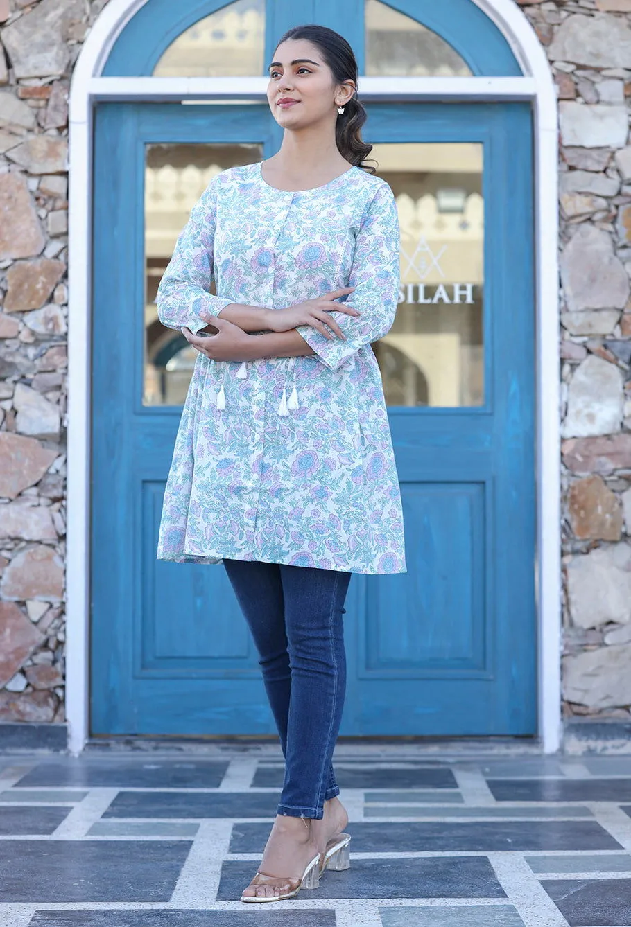 White Floral Print Cotton Shirt Tunic (pack of 1)