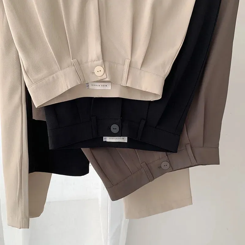 Women's Elegant High Waist Korean Office Fashion Designer Pants