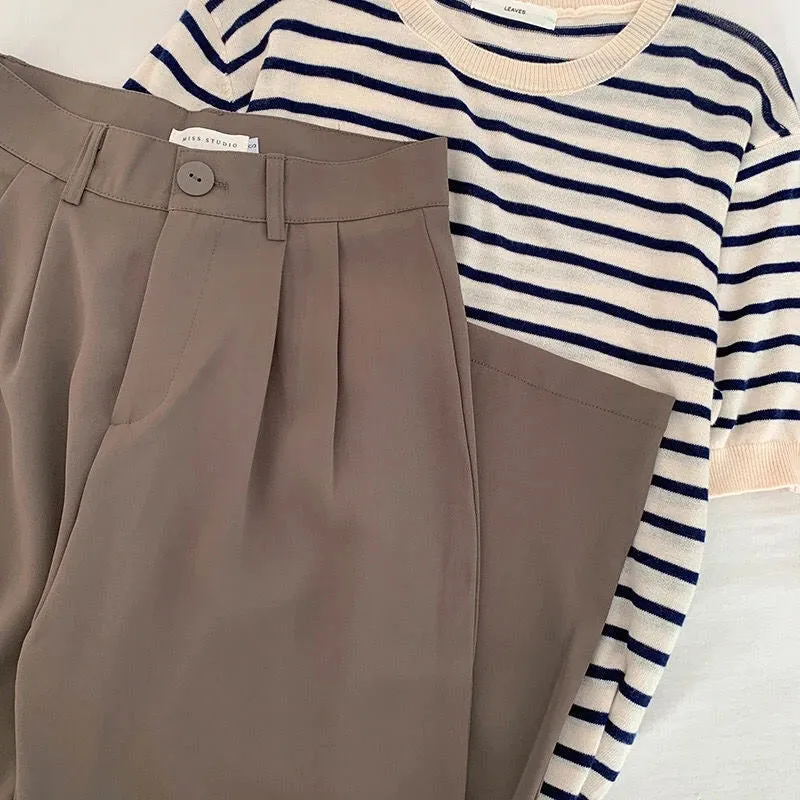Women's Elegant High Waist Korean Office Fashion Designer Pants