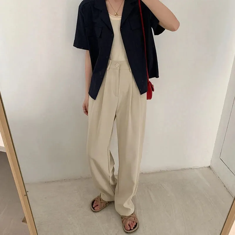 Women's Elegant High Waist Korean Office Fashion Designer Pants
