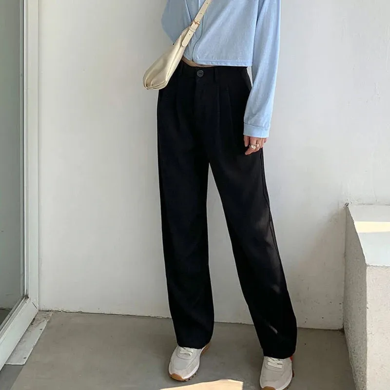 Women's Elegant High Waist Korean Office Fashion Designer Pants