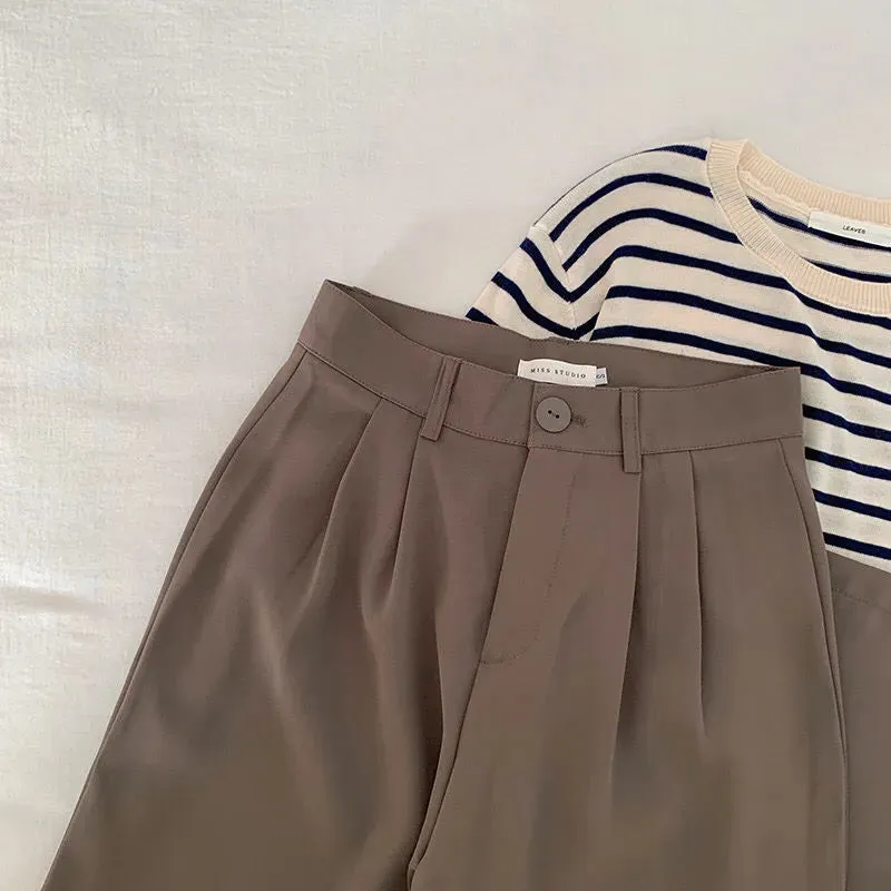 Women's Elegant High Waist Korean Office Fashion Designer Pants