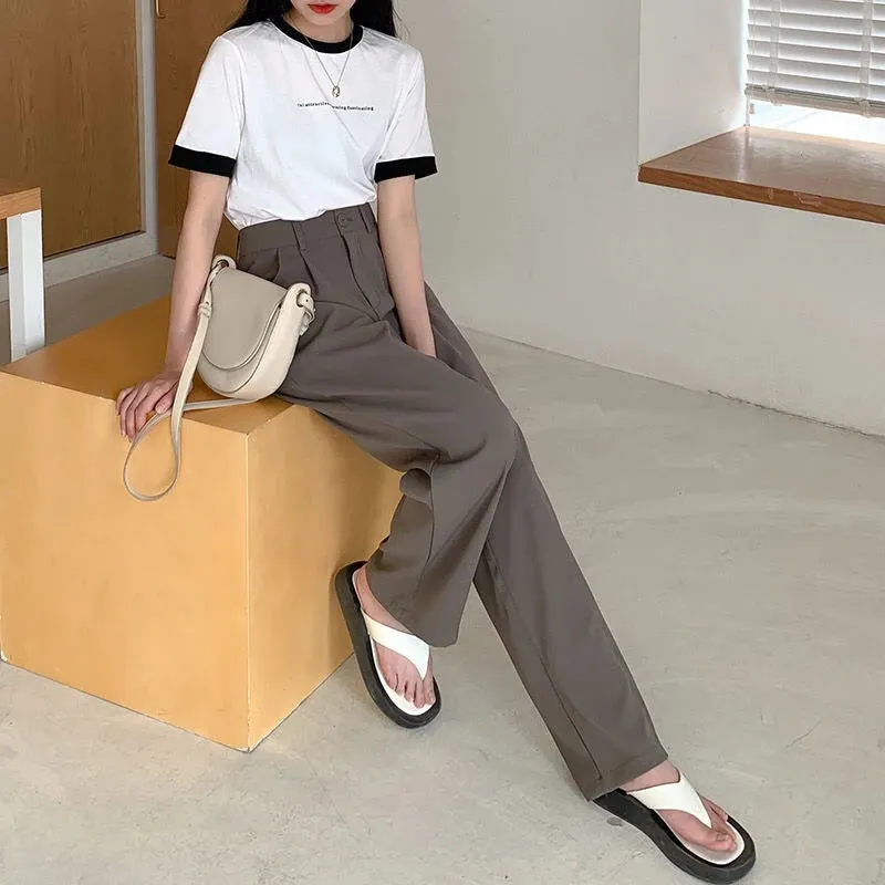 Women's Elegant High Waist Korean Office Fashion Designer Pants
