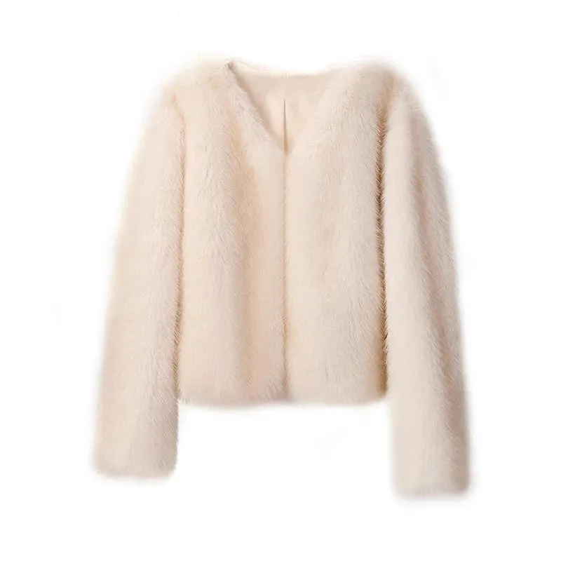 Women's Fluffy Short Fashion Designer Cropped Faux Fur Jackets