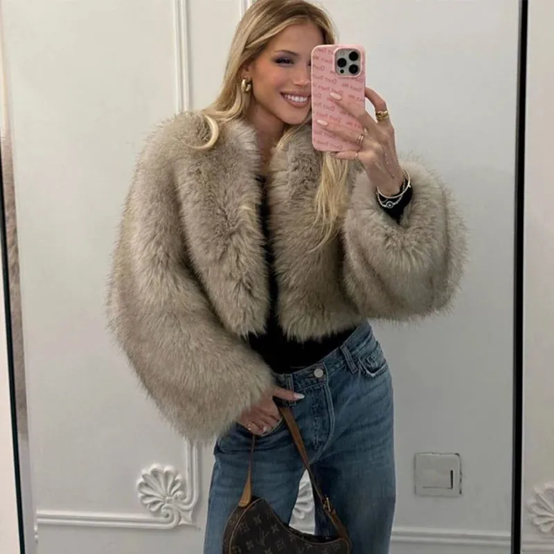 Women's Fluffy Short Fashion Designer Cropped Faux Fur Jackets